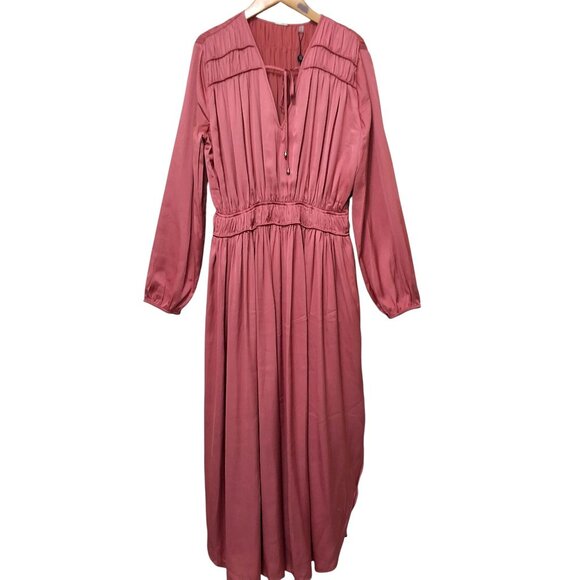 Elie Tahari Shirred Maxi Dress Pink Satin Sorbet Sz Large - Picture 3 of 10